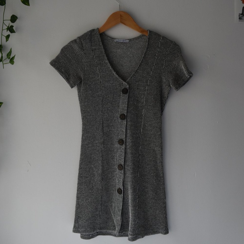 Zara Gray Button Down Ribbed Mini Dress